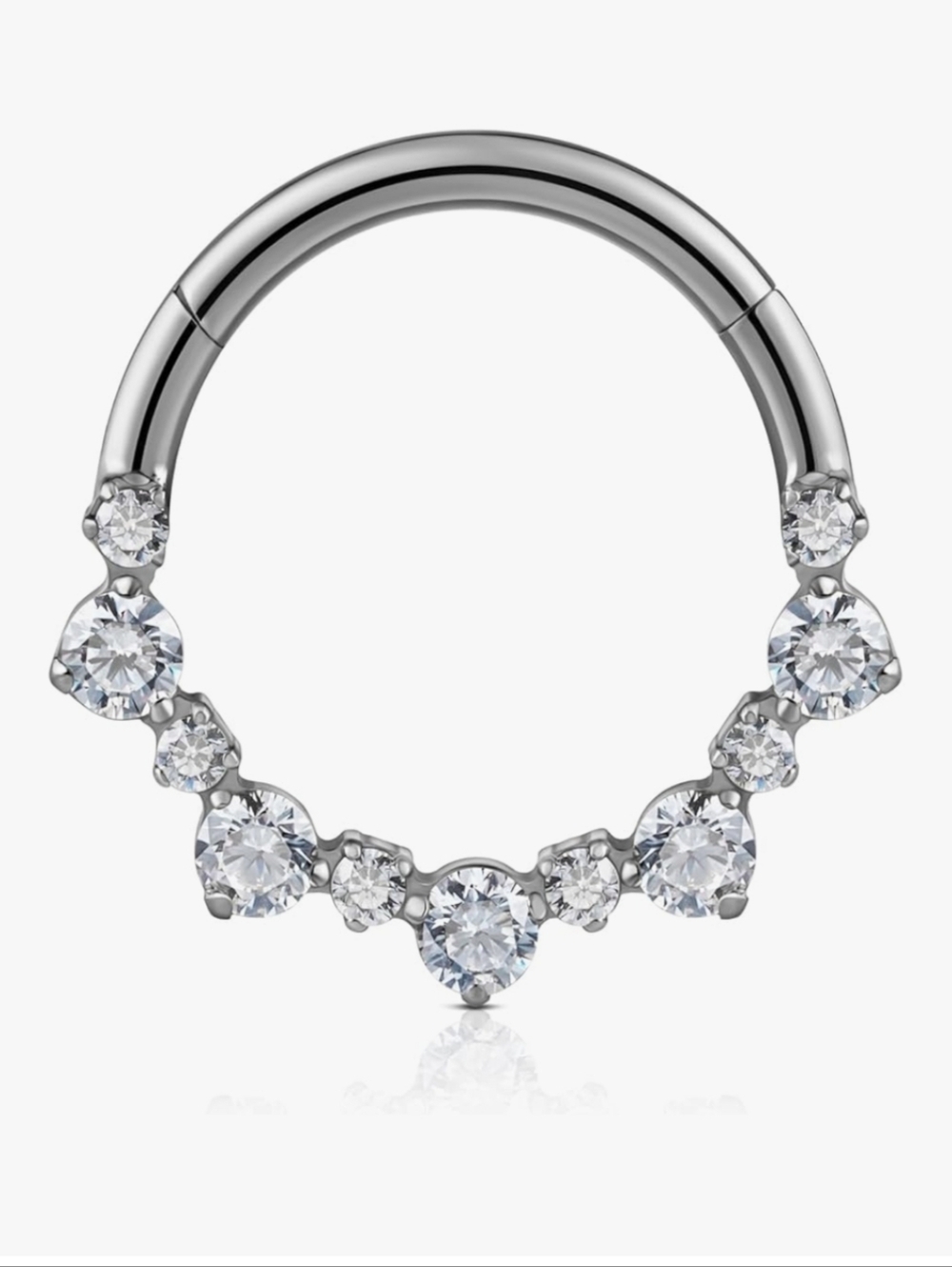 Silver Titanium Crystal Septum Hoop
